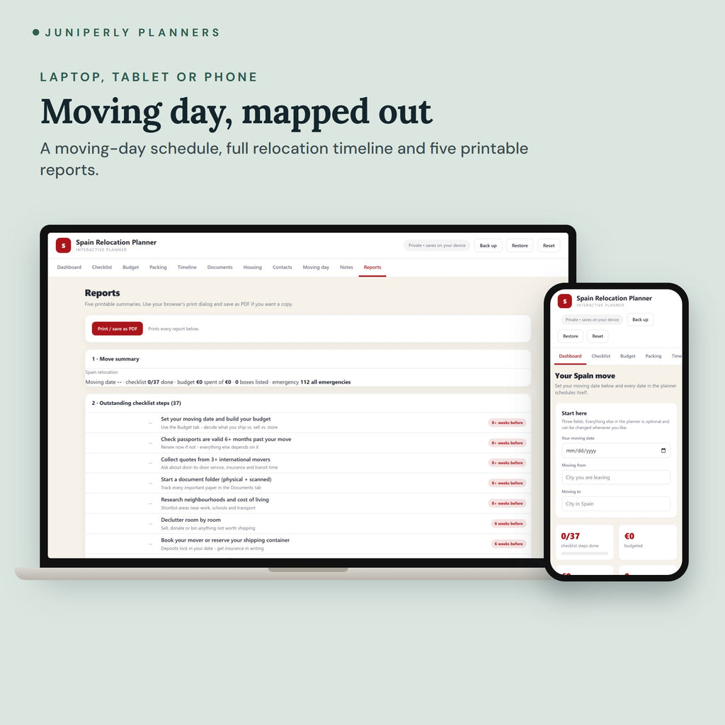 Spain Relocation Planner - on laptop, tablet and phone
