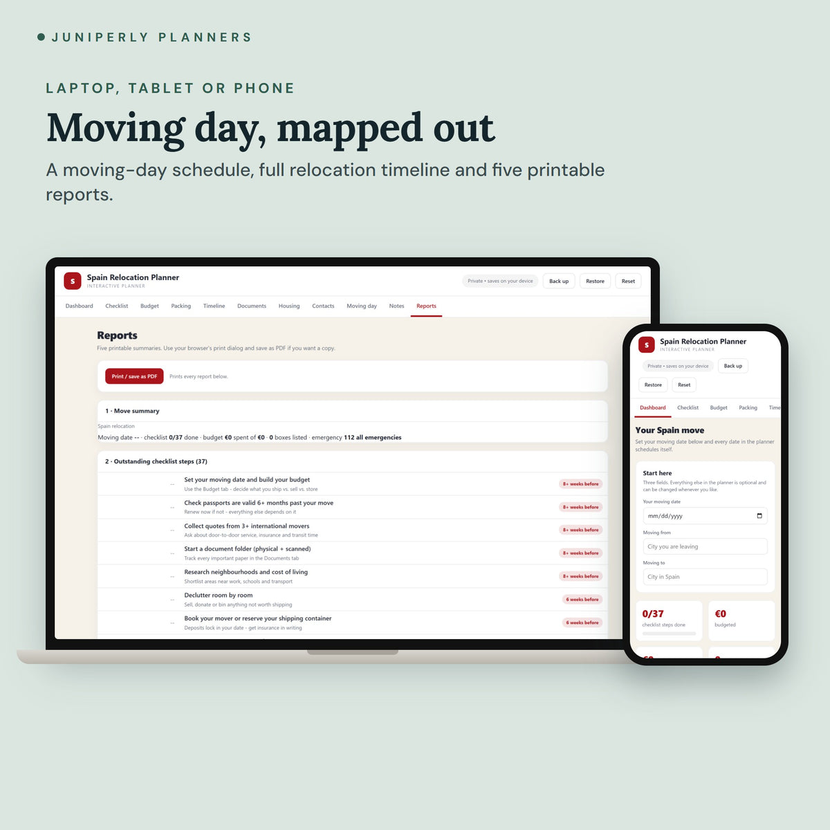 Spain Relocation Planner - on laptop, tablet and phone
