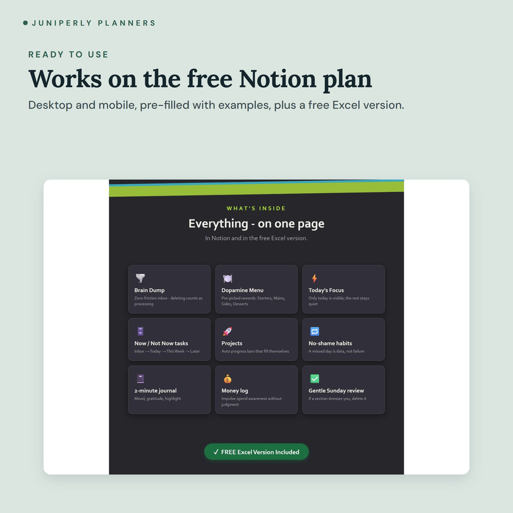 ADHD Notion Dashboard - on laptop, tablet and phone