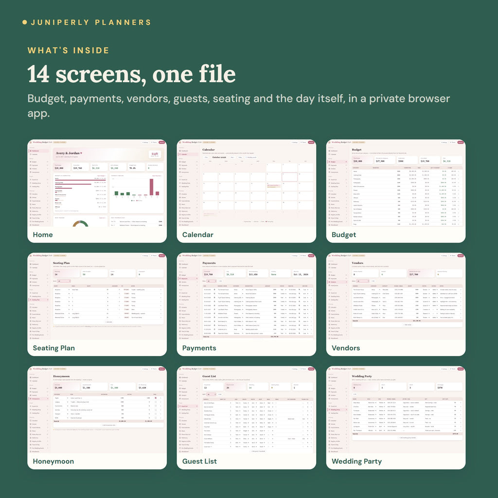 Wedding Budget Hub - every screen inside