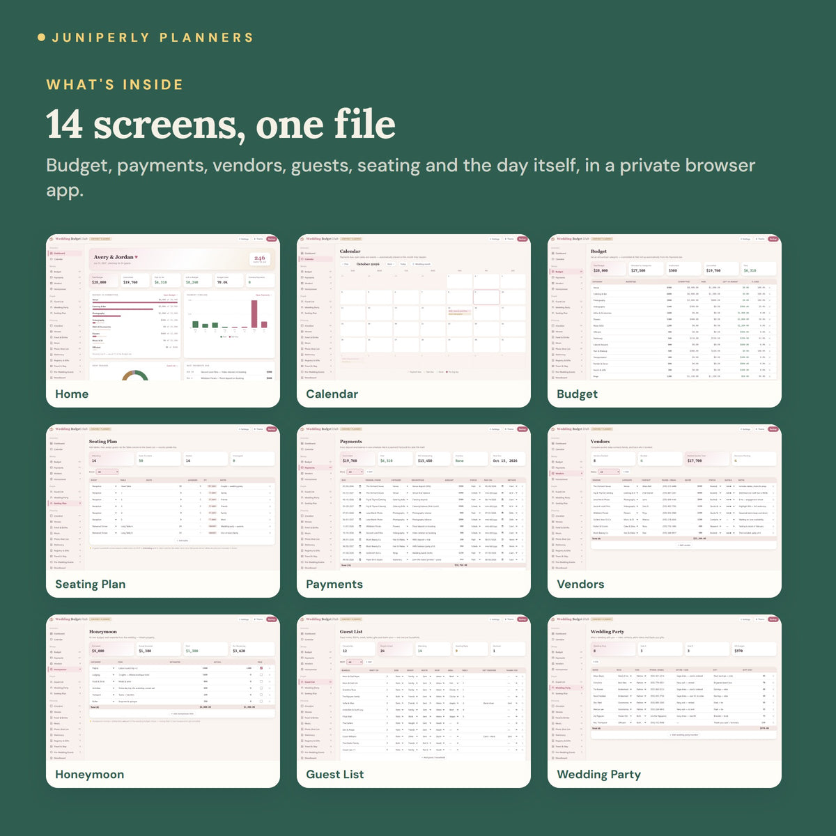 Wedding Budget Hub - every screen inside