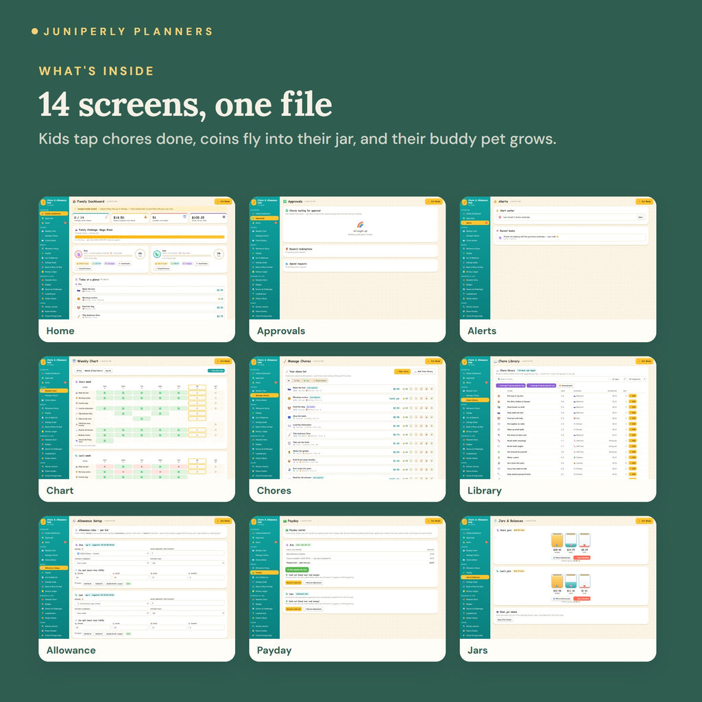 Interactive Chore Chart App - every screen inside