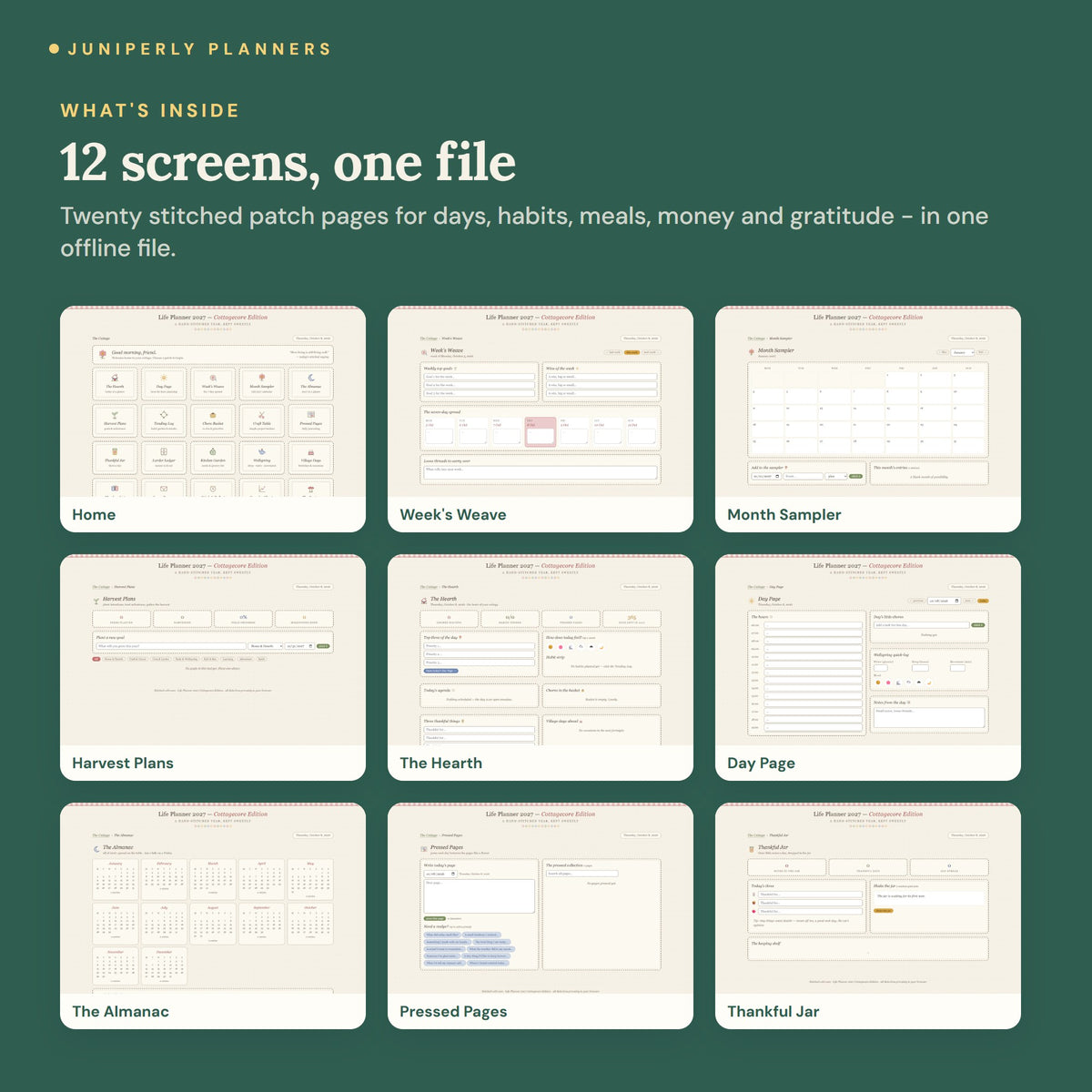 Cottagecore Life Planner 2027 - every screen inside