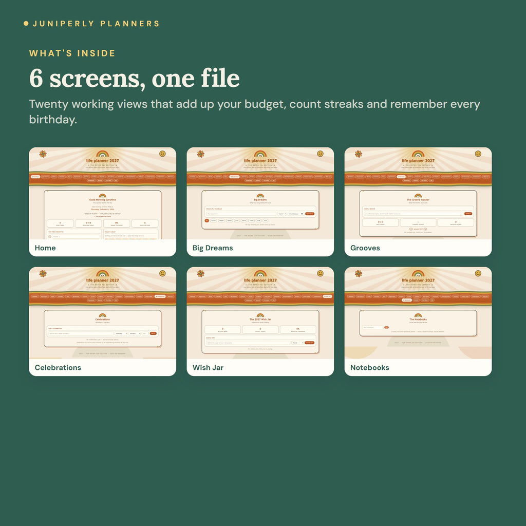 Retro 70s Life Planner 2027 - every screen inside