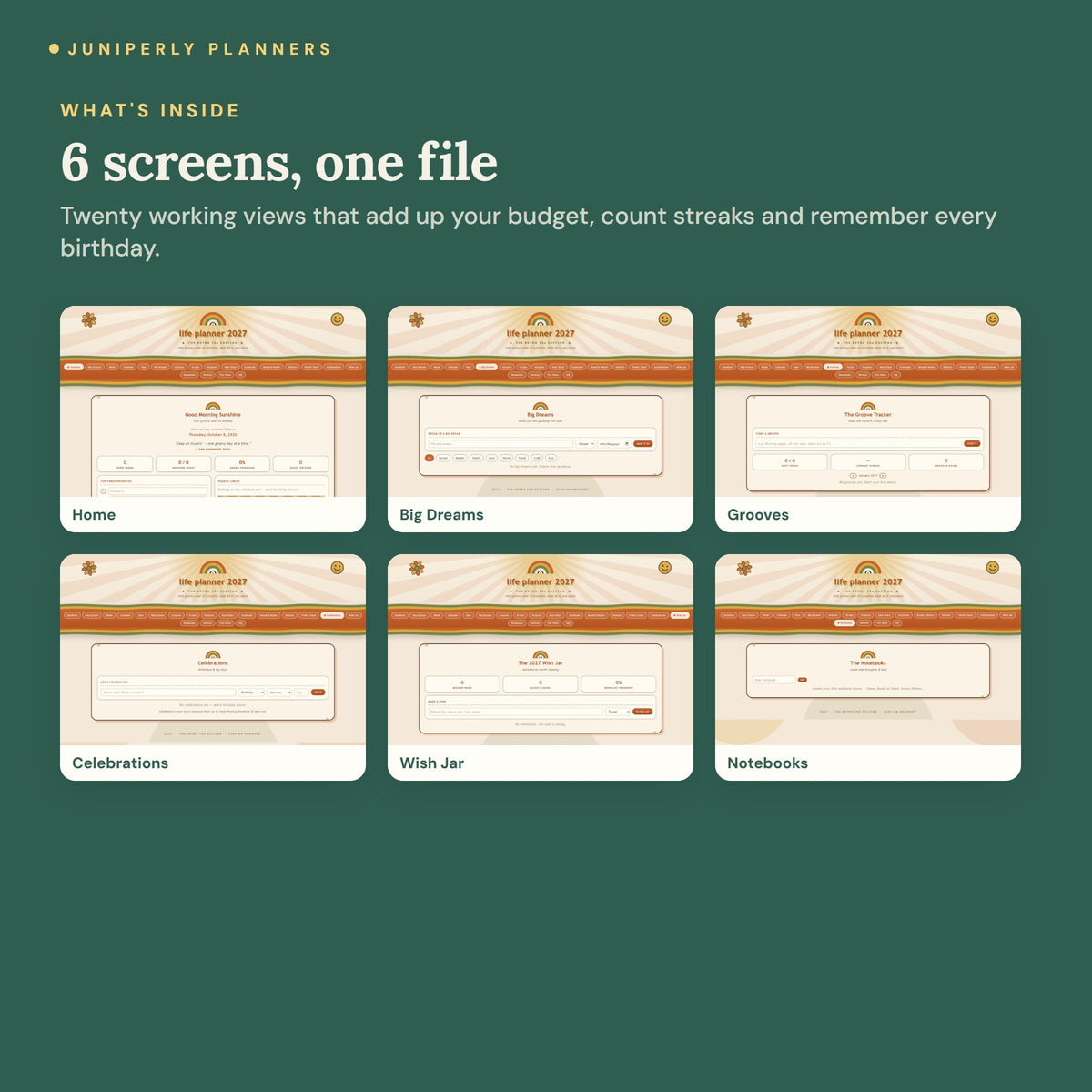 Retro 70s Life Planner 2027 - every screen inside
