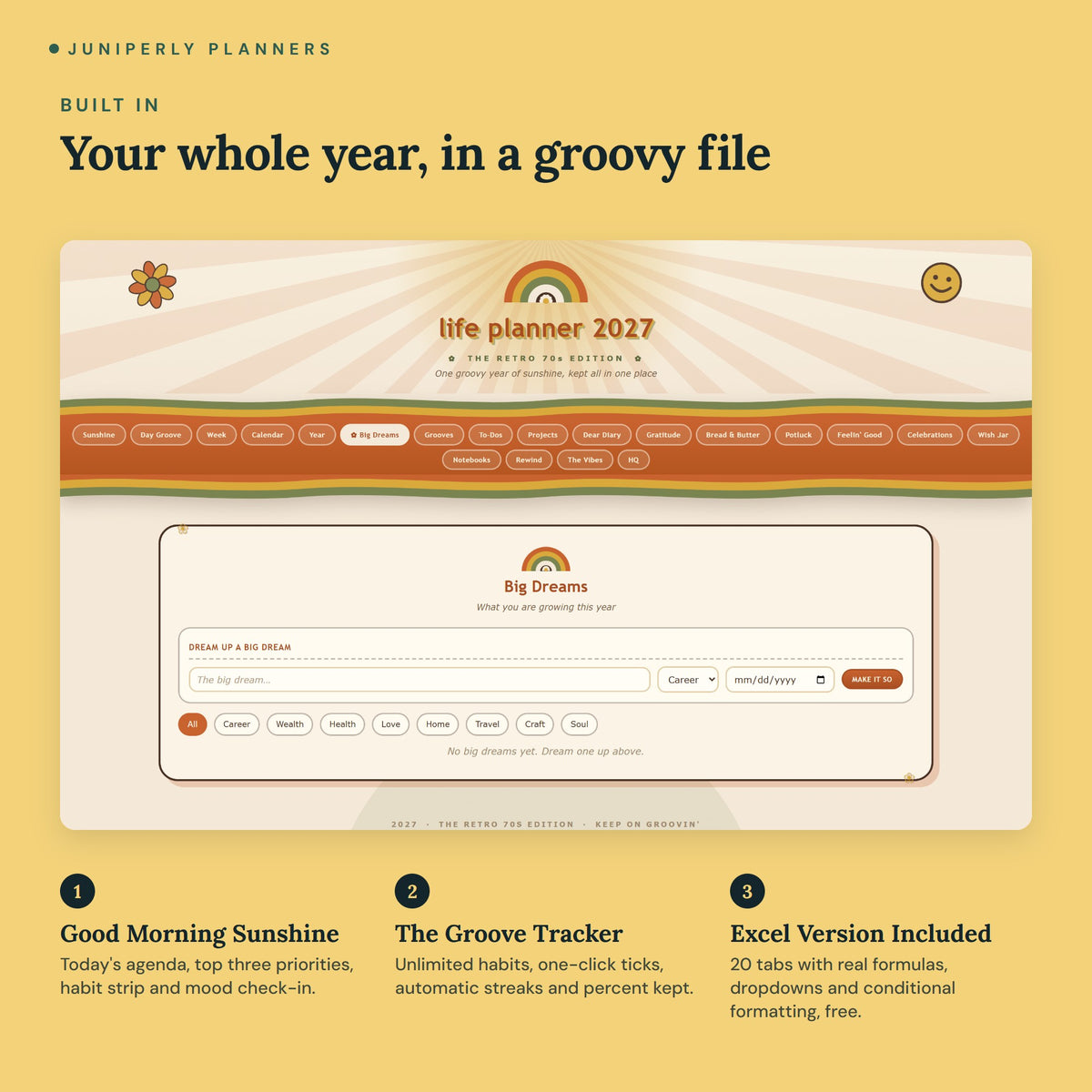 Retro 70s Life Planner 2027 - key features