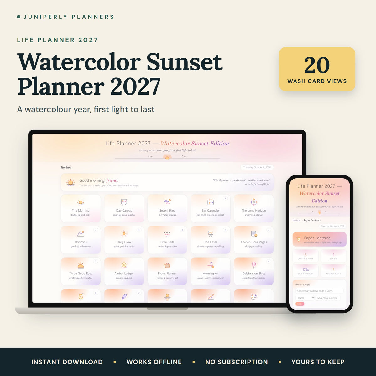 Watercolor Sunset Planner 2027 - overview