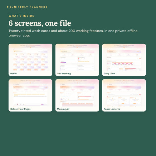 Watercolor Sunset Planner 2027 - every screen inside