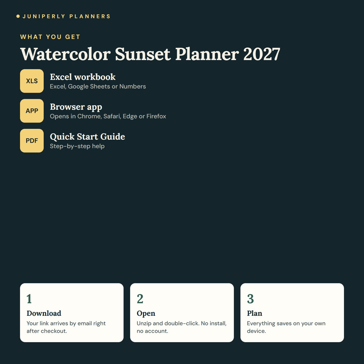 Watercolor Sunset Planner 2027 - what you get