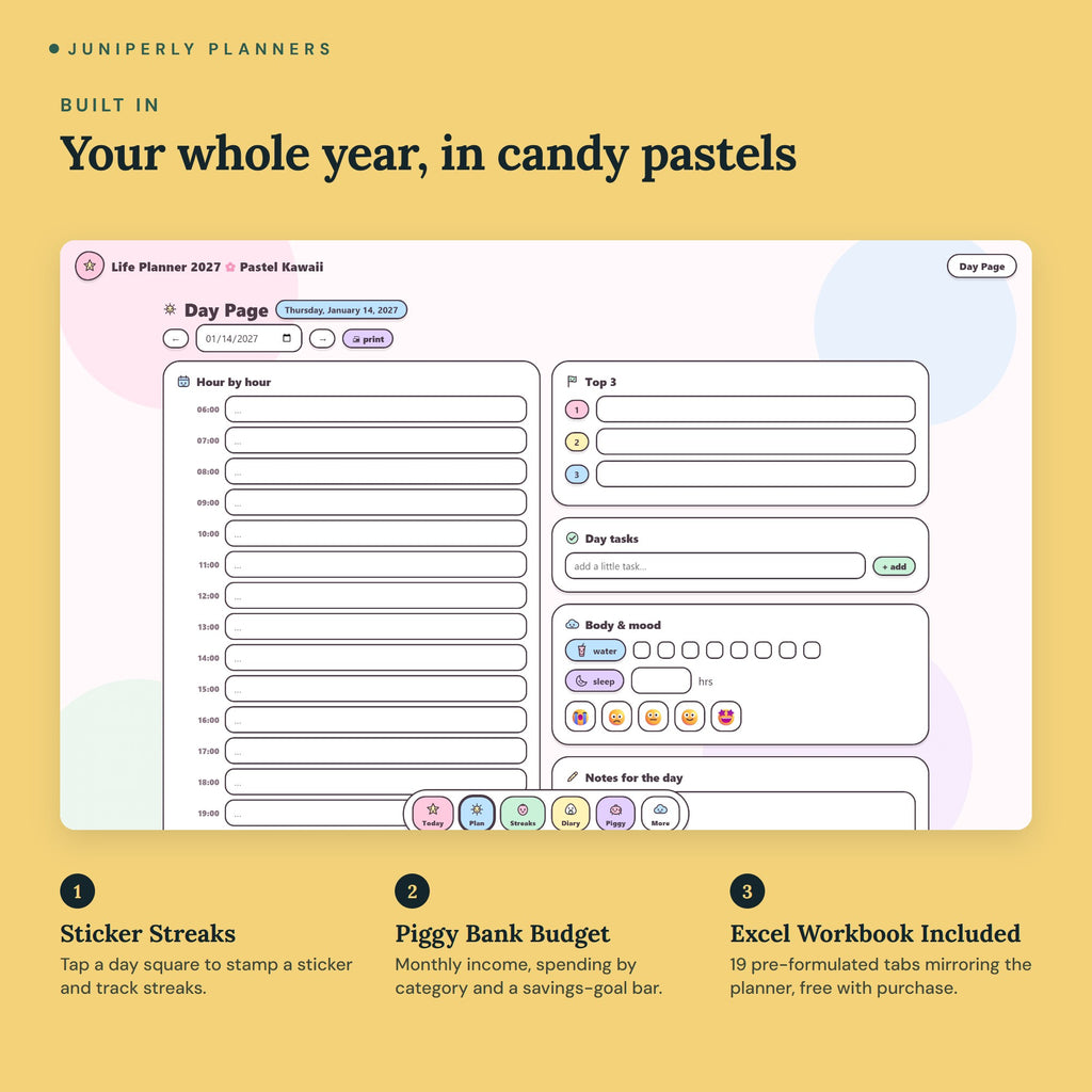 Pastel Kawaii Life Planner 2027 - key features