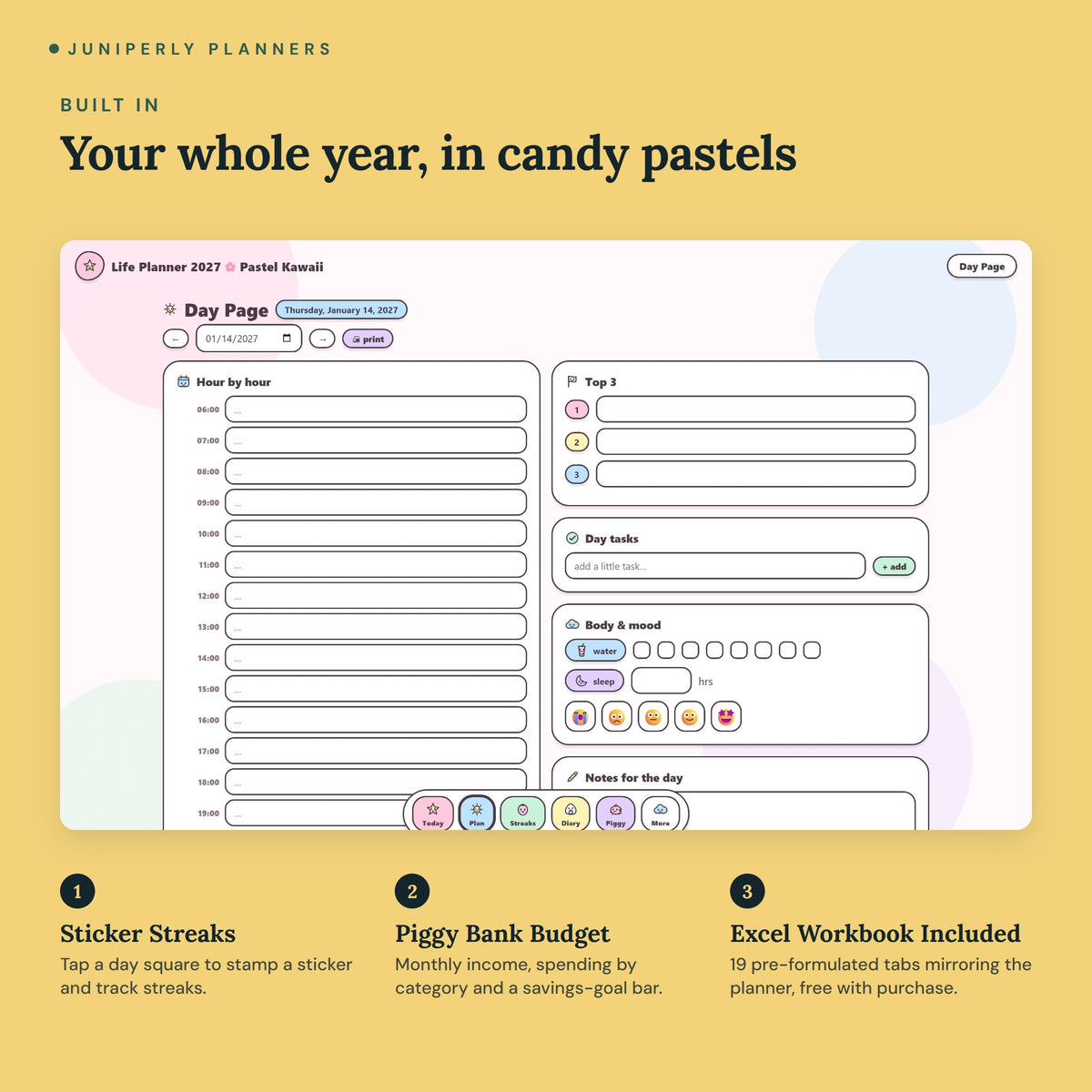 Pastel Kawaii Life Planner 2027 - key features