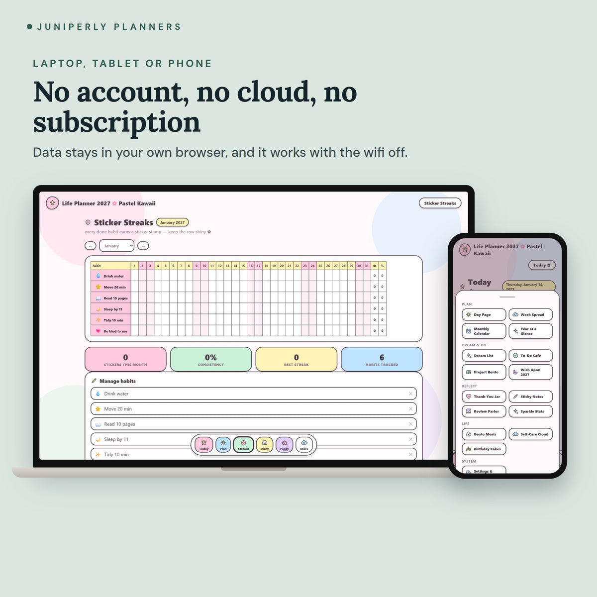 Pastel Kawaii Life Planner 2027 - on laptop, tablet and phone