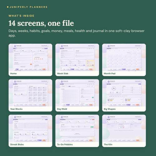 Claymorphism Life Planner 2027 - every screen inside