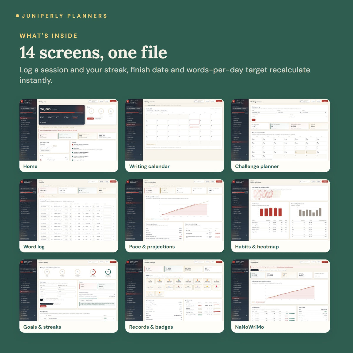 Author & Novel Writing Hub - every screen inside
