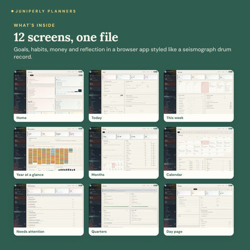 Seismograph Life Planner 2027 - every screen inside