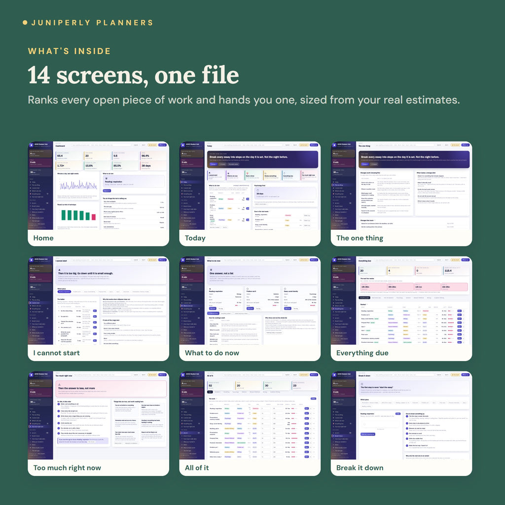 ADHD Student Planner Hub - every screen inside