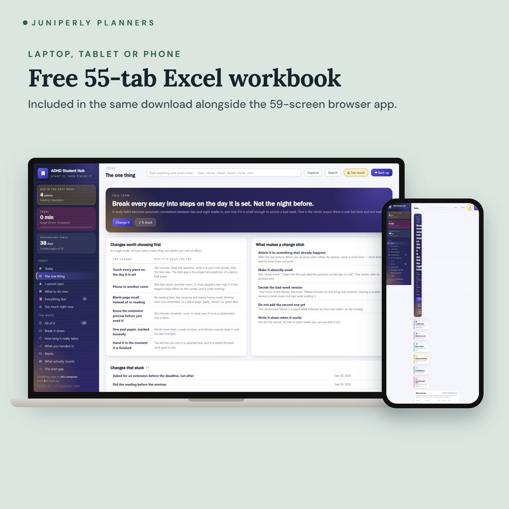 ADHD Student Planner Hub - on laptop, tablet and phone