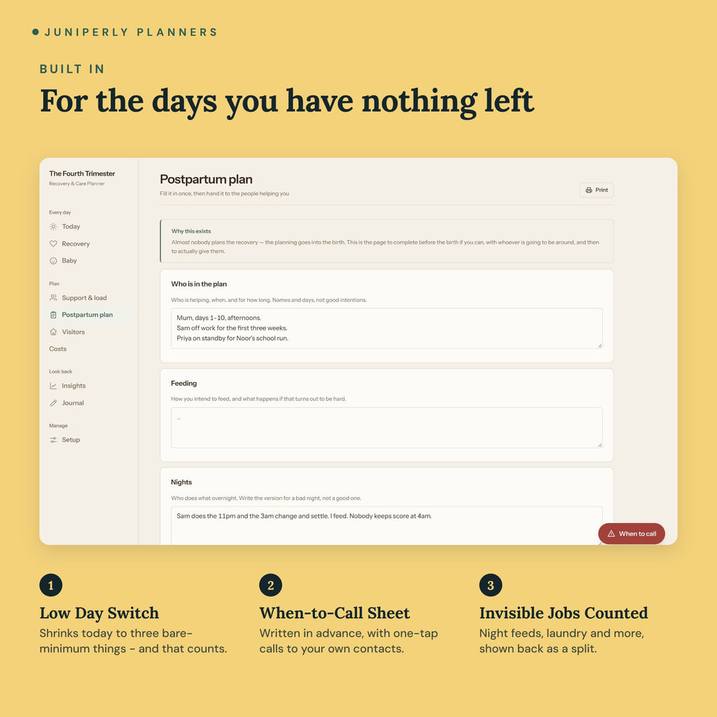 Fourth Trimester Recovery Planner - key features