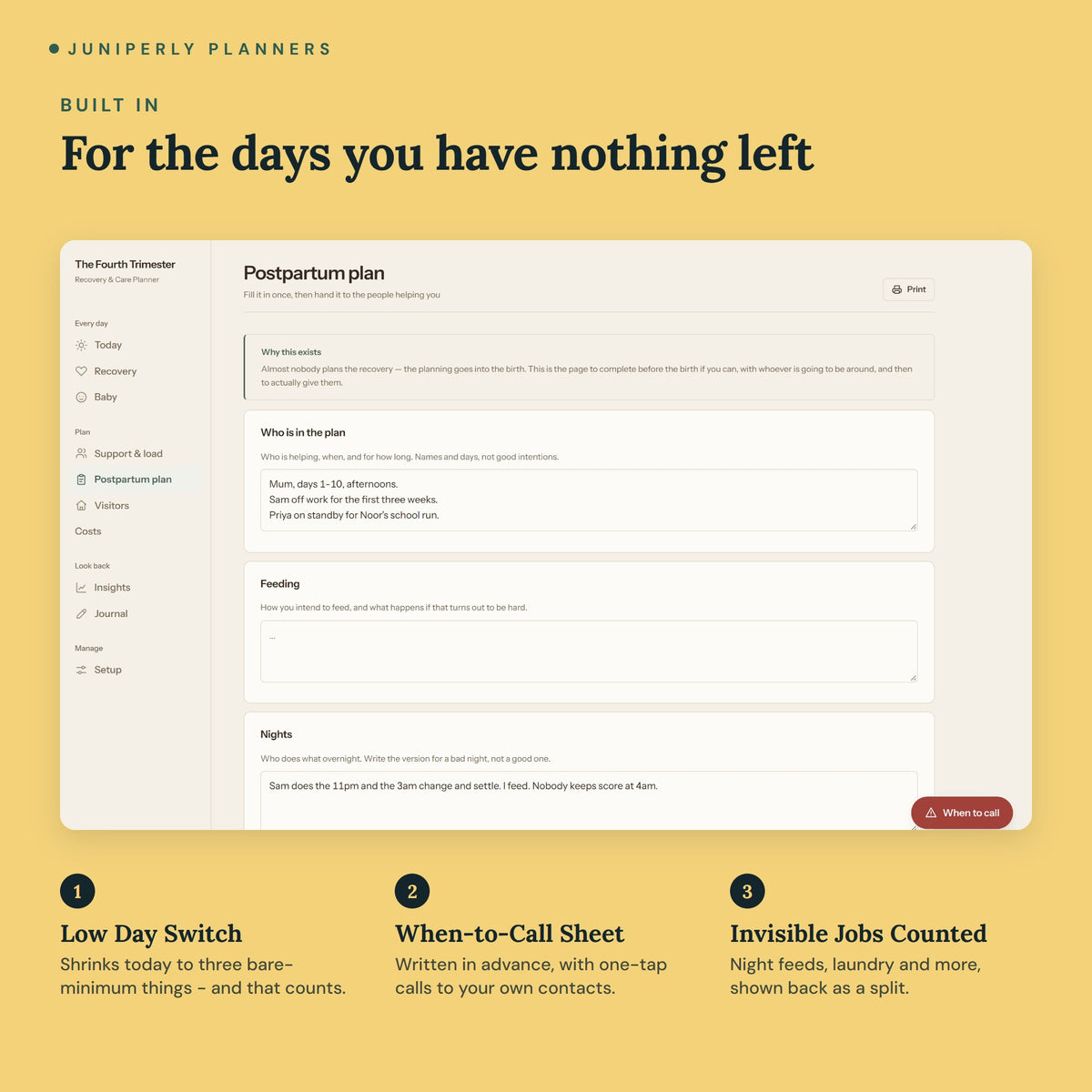 Fourth Trimester Recovery Planner - key features