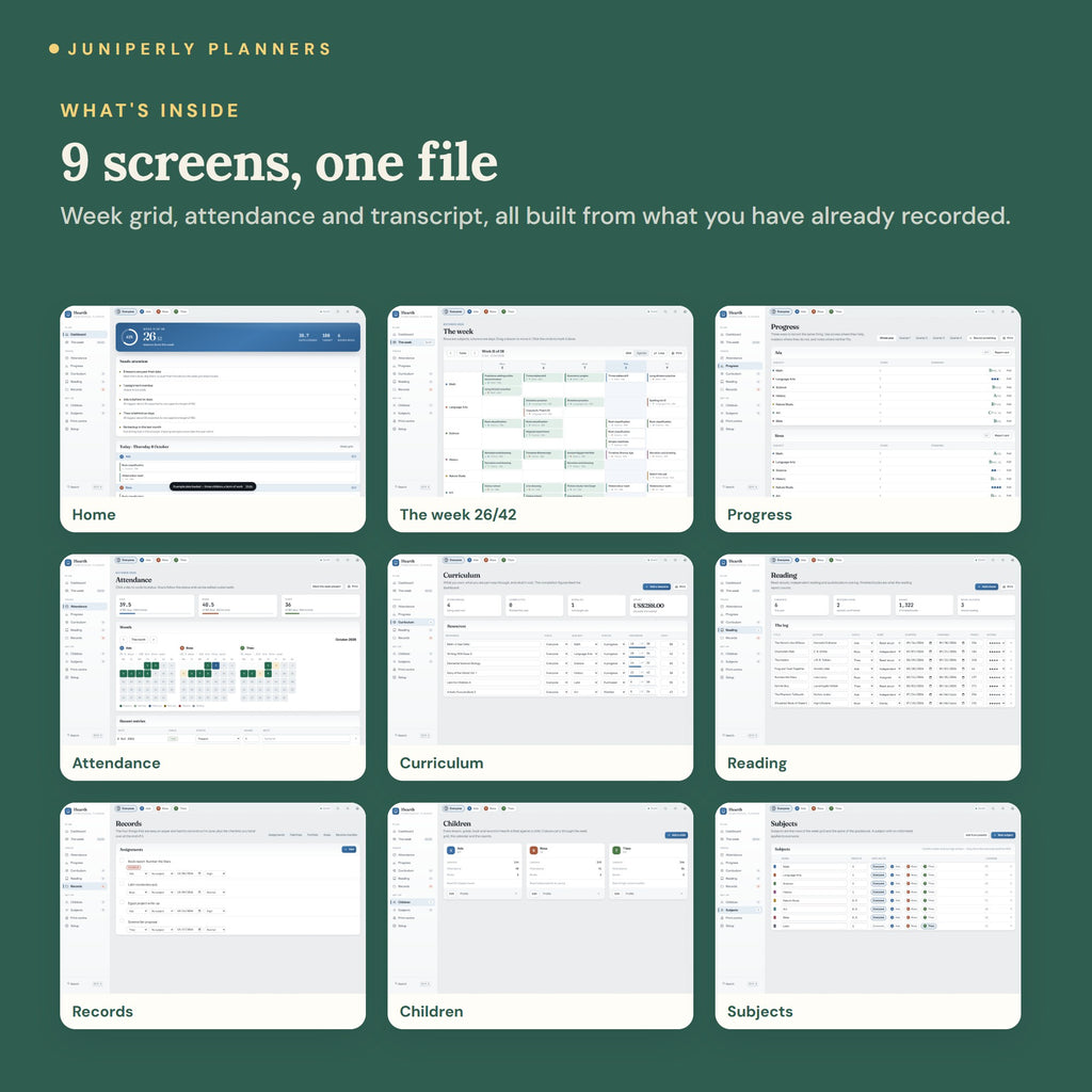 Homeschool Planner App - every screen inside