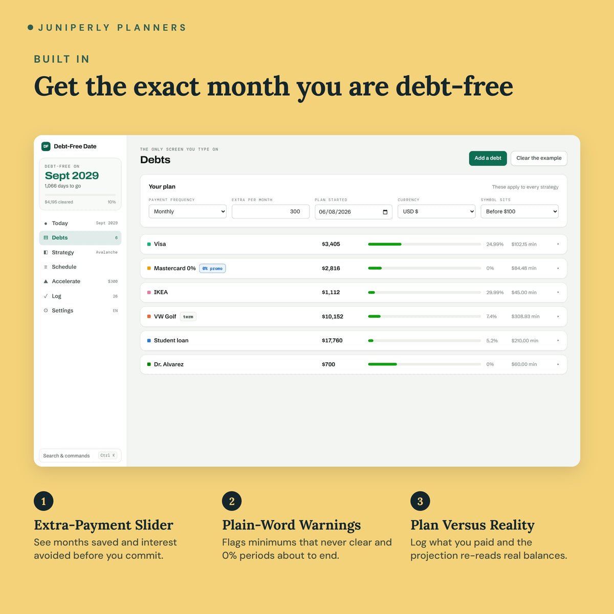 Debt Payoff Tracker App - key features