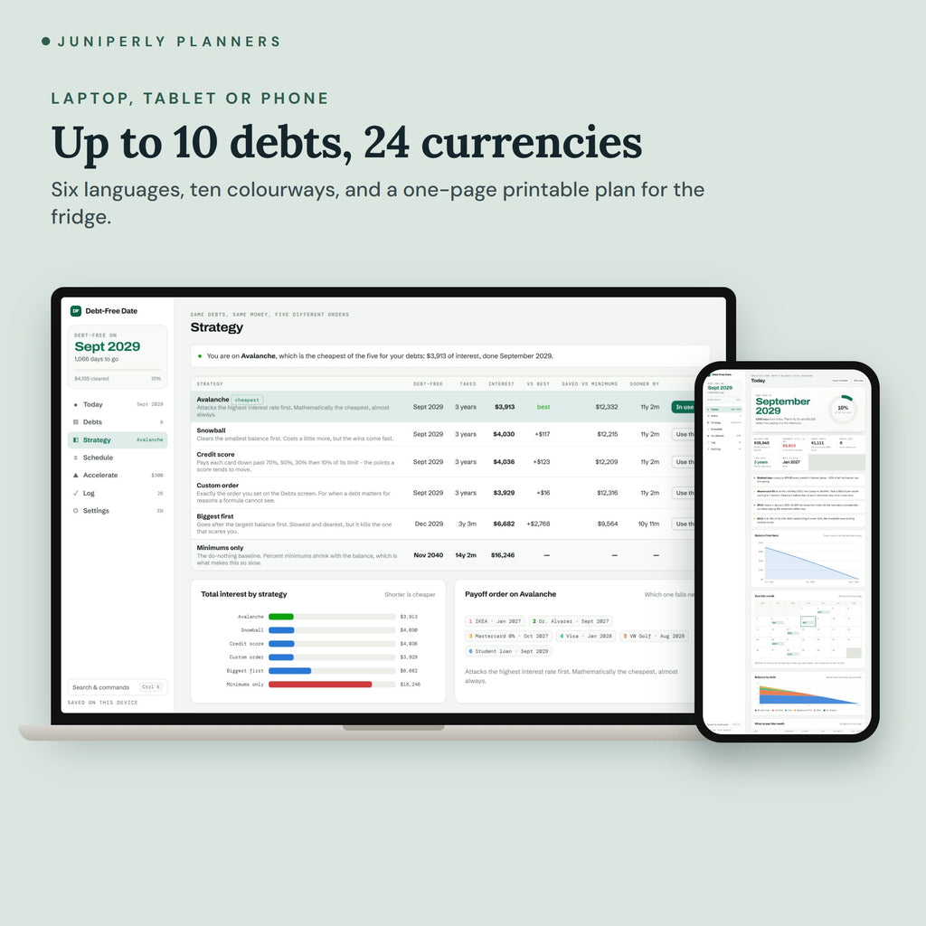 Debt Payoff Tracker App - on laptop, tablet and phone