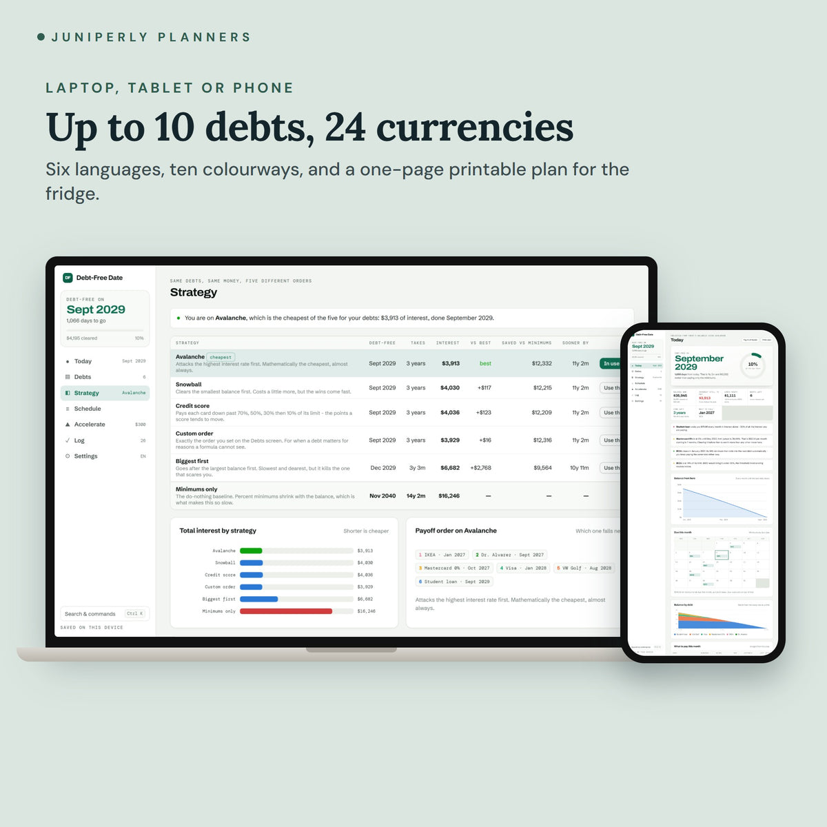 Debt Payoff Tracker App - on laptop, tablet and phone