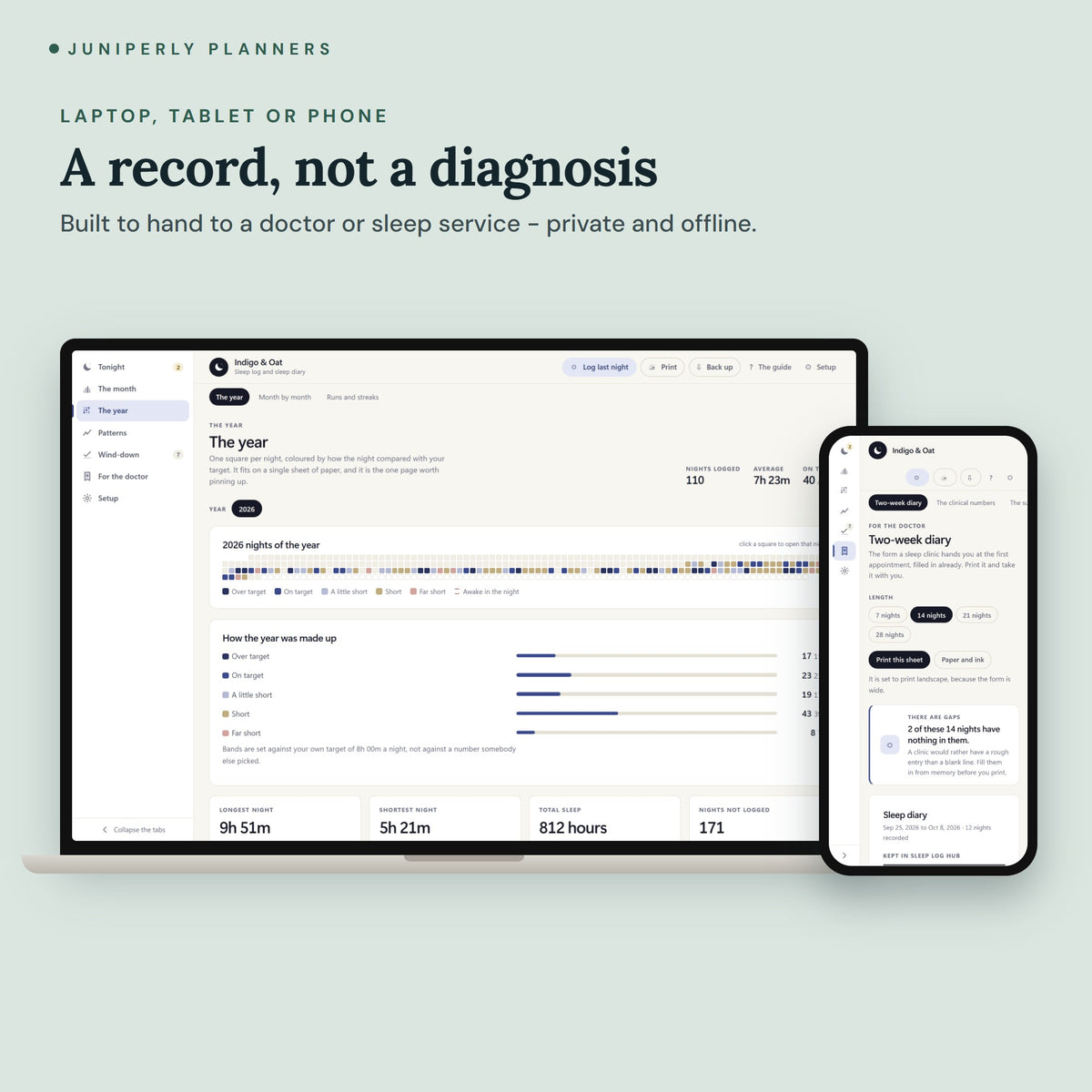 Sleep Log App - on laptop, tablet and phone