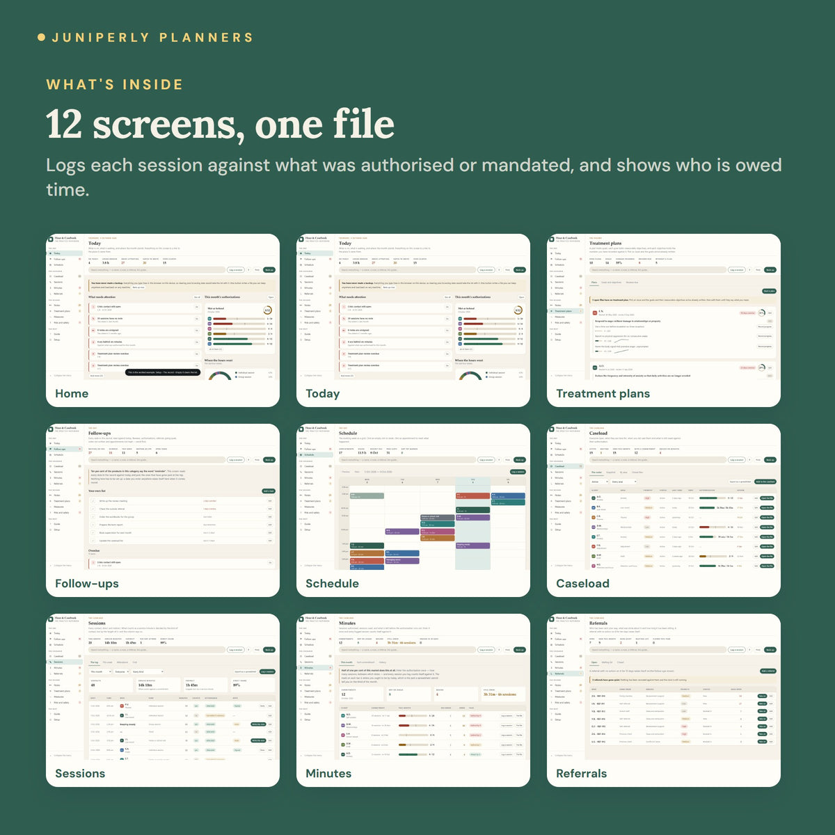 Hour & Casebook Planner - every screen inside