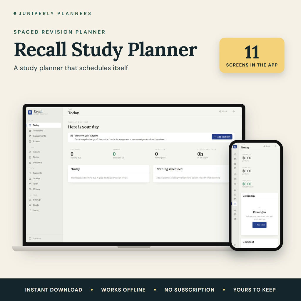Recall Study Planner - overview