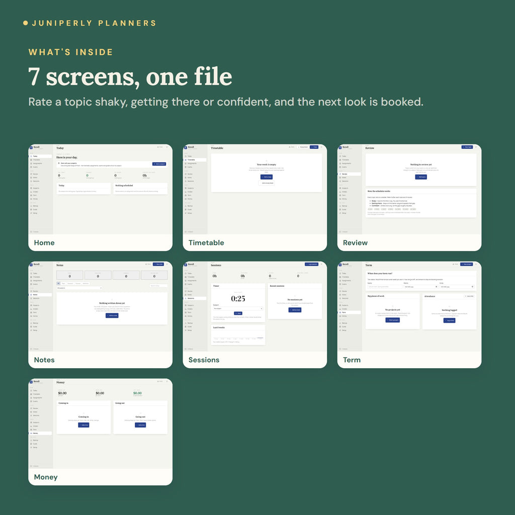 Recall Study Planner - every screen inside