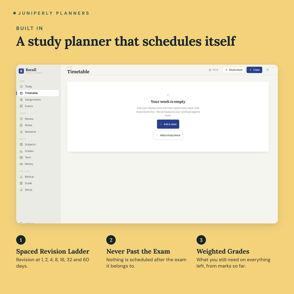 Recall Study Planner - key features