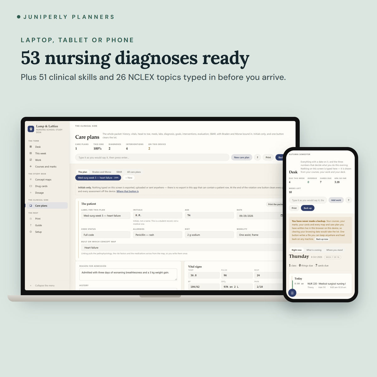 Nursing School Study App - on laptop, tablet and phone