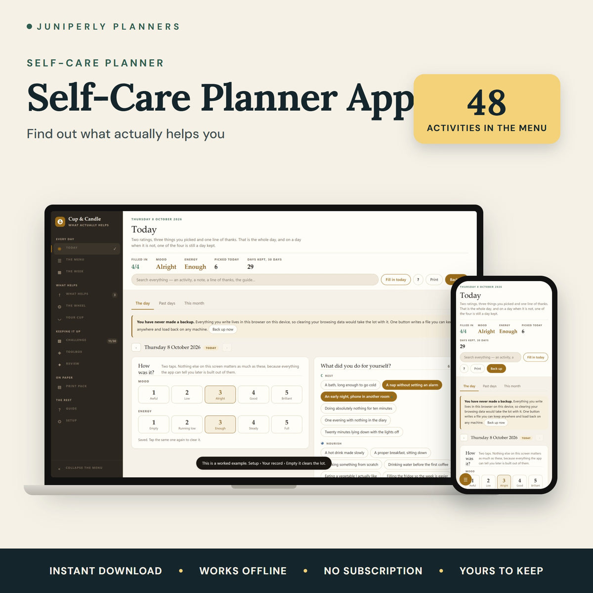 Self-Care Planner App - overview