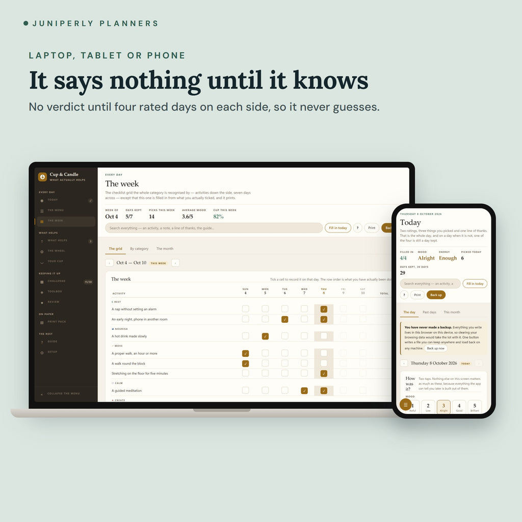 Self-Care Planner App - on laptop, tablet and phone