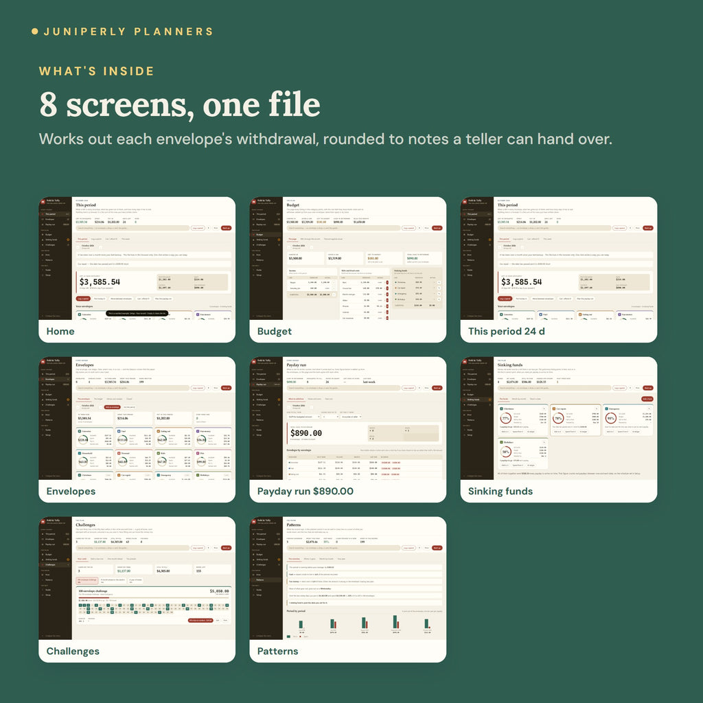 Cash Envelope Tracker - every screen inside