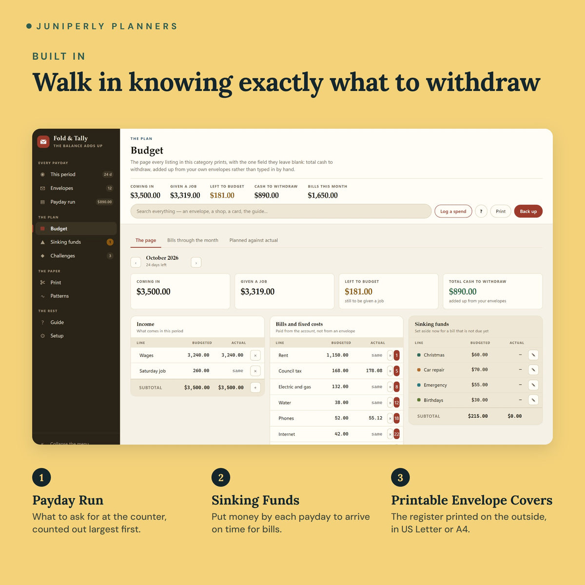 Cash Envelope Tracker - key features