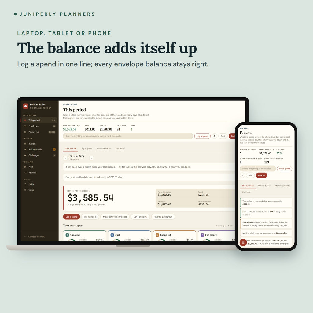 Cash Envelope Tracker - on laptop, tablet and phone