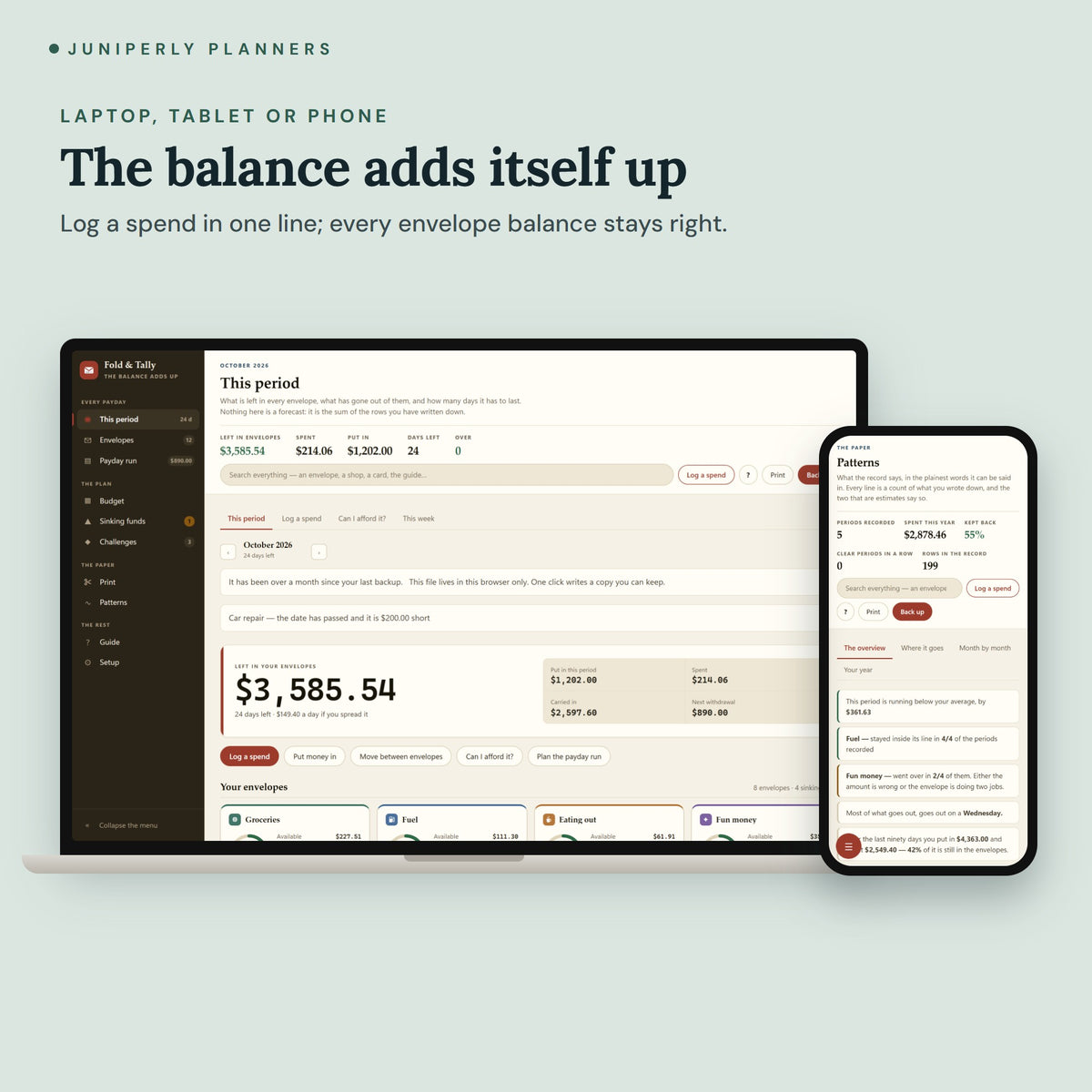 Cash Envelope Tracker - on laptop, tablet and phone